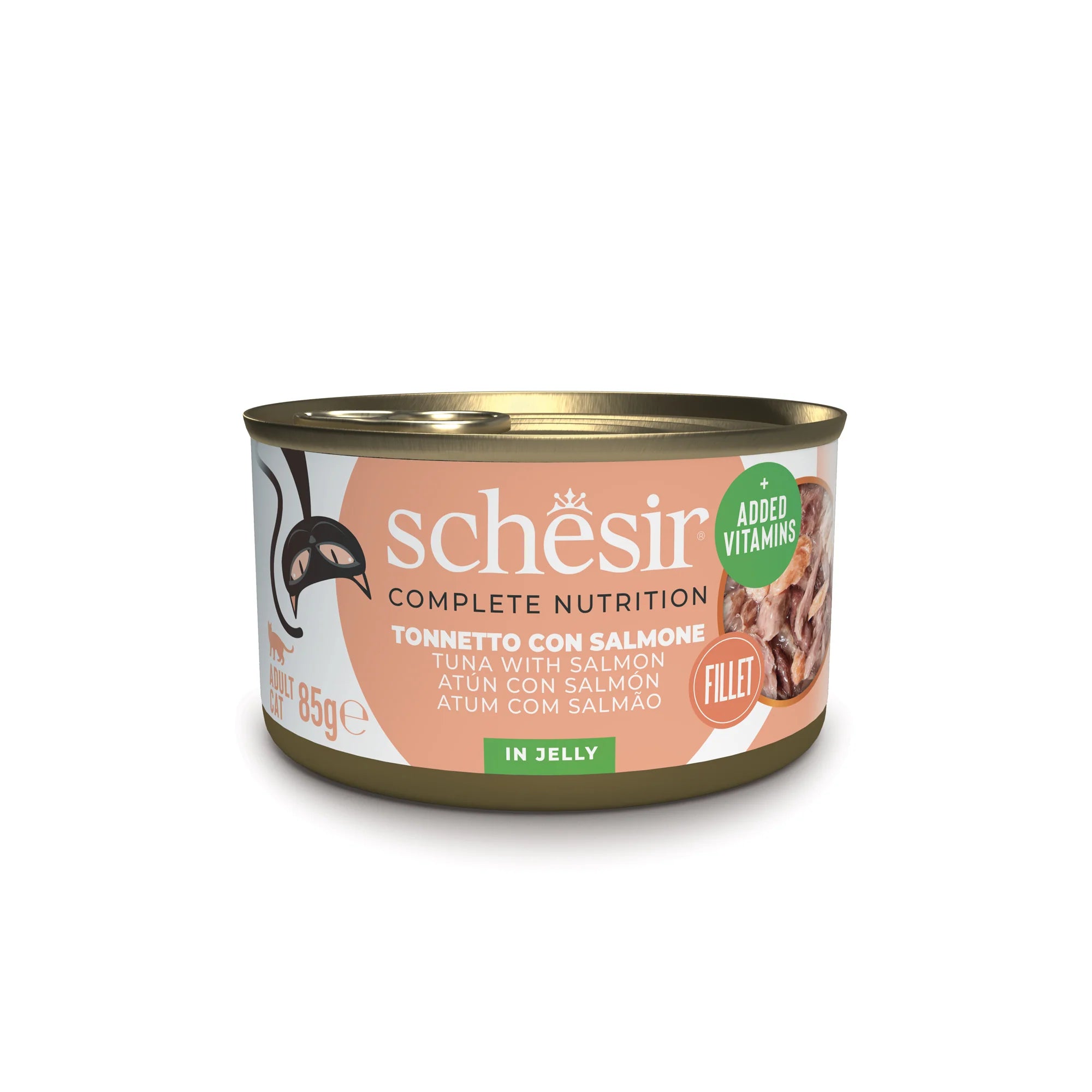 Schesir umido gatto adulto 85g tonnetto con salmone in gelatina, filetti naturali in lattina rosa Schesir umido gatto adulto 85g tonnetto con salmone in gelatina, filetti naturali in lattina rosa